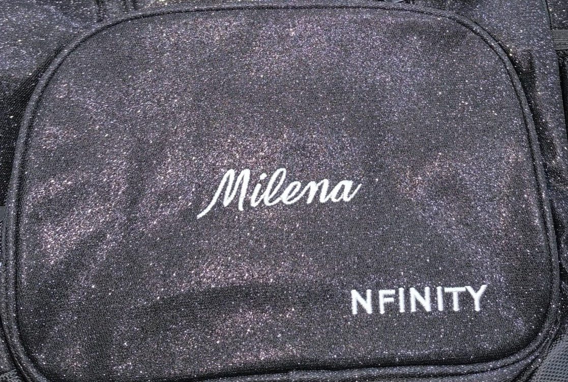 Nfinity Black Sparkle Backpack with personalization